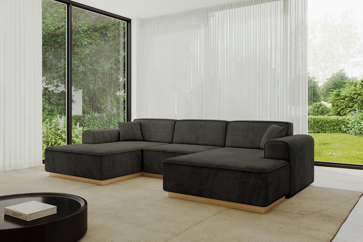 WOHNLANDSCHAFT IREA-U1-v2 - 301x165x80 cm Schwarz - Schwarz, Holzwerkstoff/Textil (301/80/165cm) - ALTDECOR