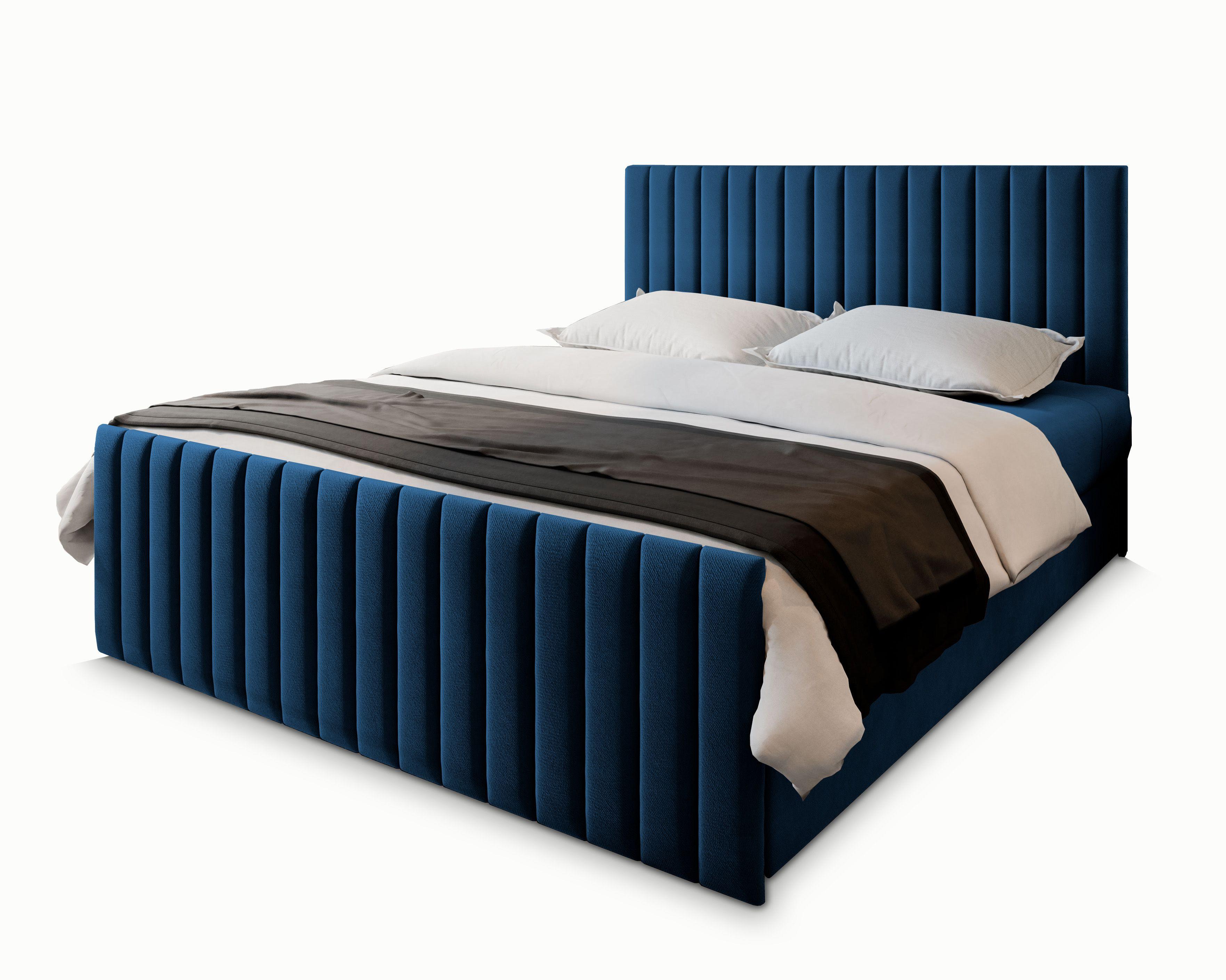 BOXBETT ARION 180x200 cm mit Matratze und Topper, H2+H3 - Blau - Blau, Holz (180/200cm) - MASSENO