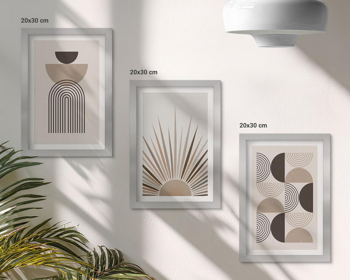 BILDER SET 3er Set - 20x30 cm Silberner Rahmen - Abstrakte Formen beige braun - Silberfarben, Kunststoff (20/30cm) - TULUP