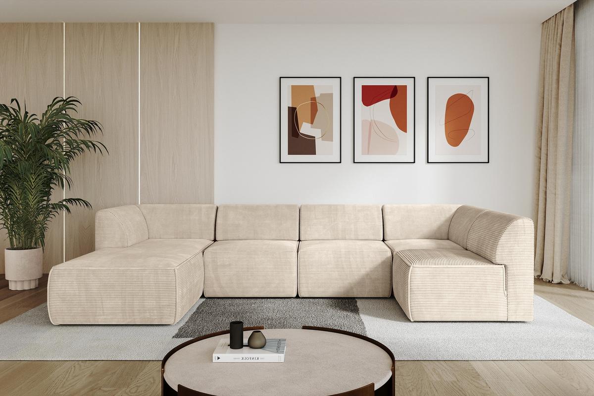 WOHNLANDSCHAFT Ottomane Links MOVO-L 345x180x78 cm Beige Cord - Beige, Holzwerkstoff/Kunststoff (345/78/180cm) - ALTDECOR