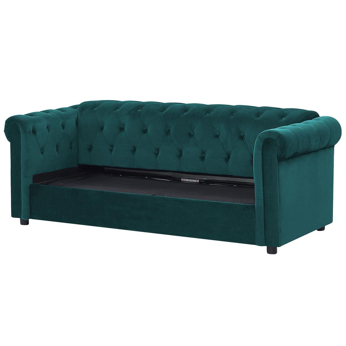 3-SITZER-SCHLAFSOFA Samtstoff Dunkelgrün Chesterfield - Hellgrün, Textil (200/75/90cm) - Beliani