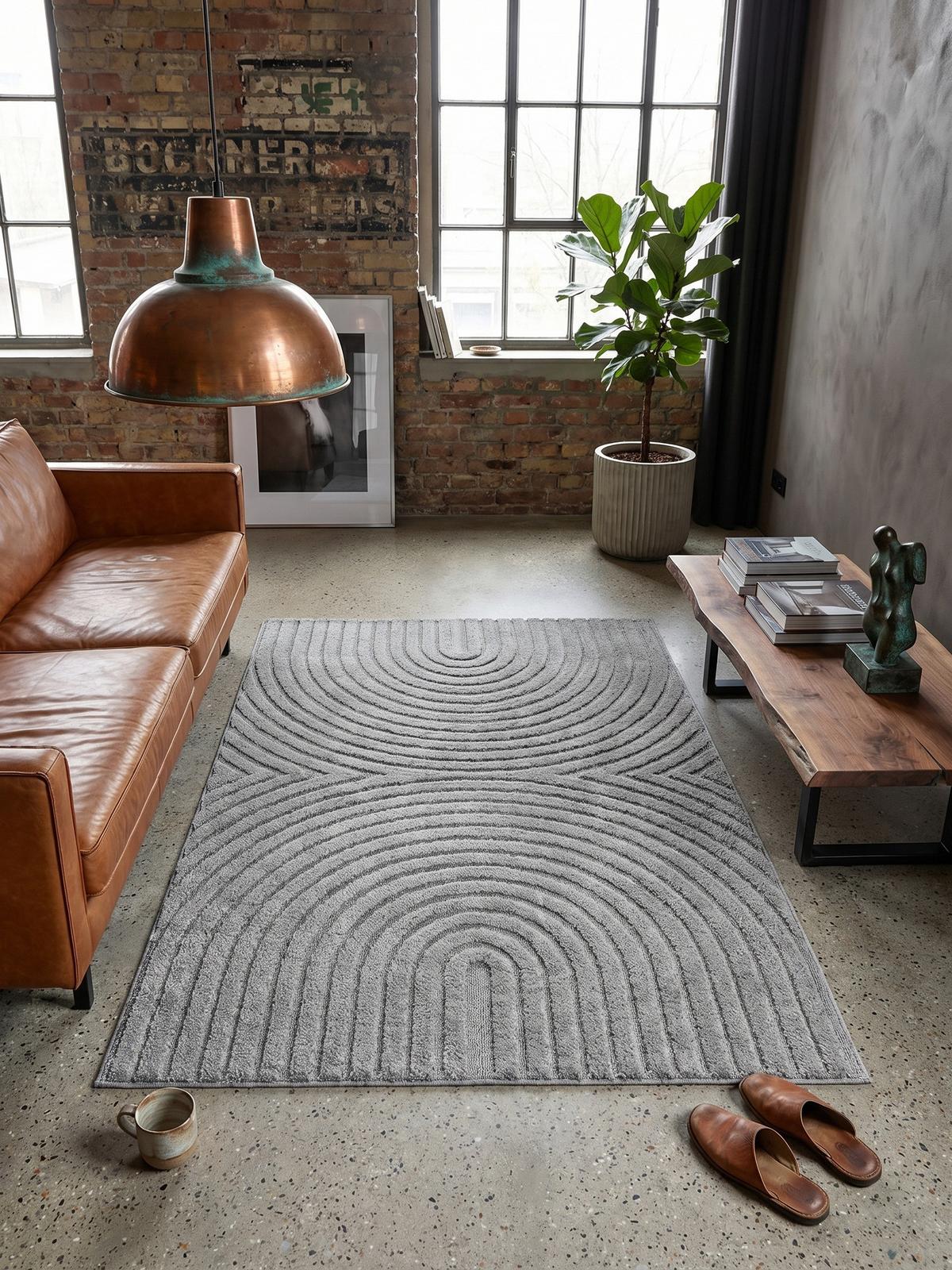 TEPPICH Hochflor RIGI in Silber, mit organischen Bögen in 3D, 80 x 150 cm - Silberfarben, Textil (80/150cm) - KADIMA DESIGN