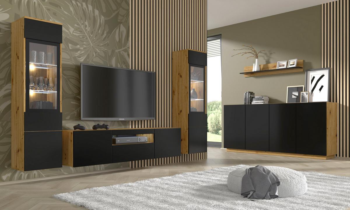 KOMMODE Artisan Eiche, Schwarz 198/89/41 - Schwarz, Holzwerkstoff (198/89/41cm) - RAUMHIRSCH FURNITURE