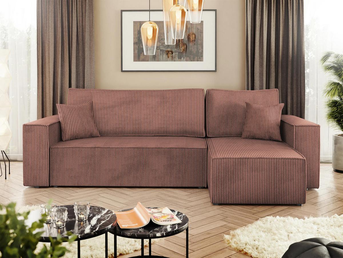 ECKSOFA Karl Cord - Schwarz/Rosa, Holz/Kunststoff (244/145cm) - MIRJAN24