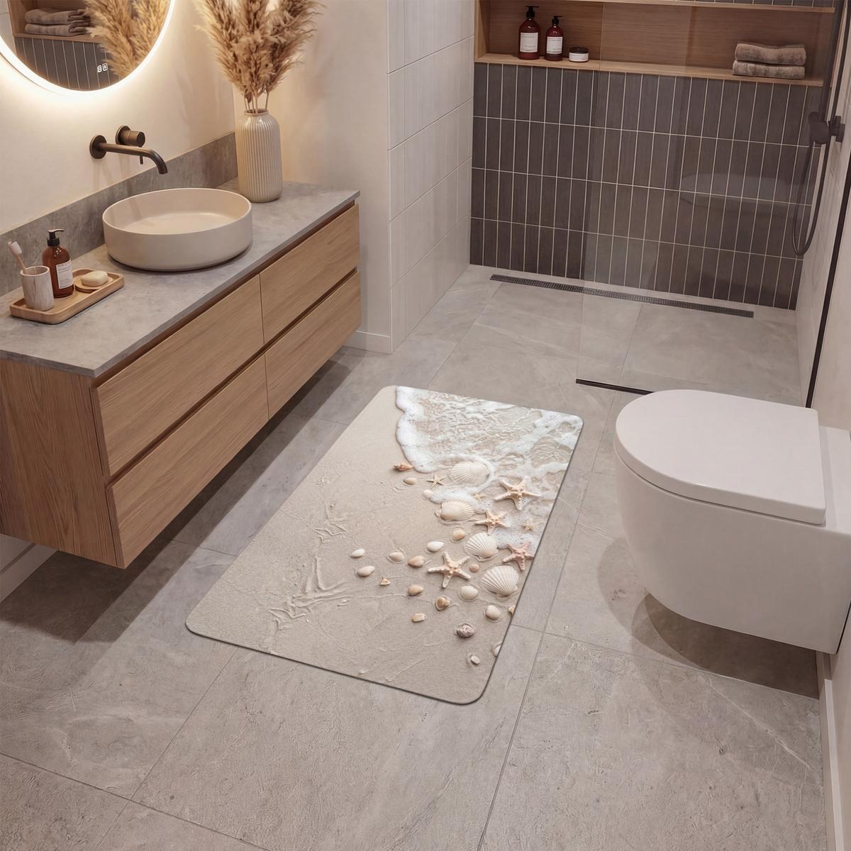 BADEMATTE Muscheln - Seesterne - Strand 60x90 cm - Sandfarben/Creme, Textil (60/90cm) - OnlyWow