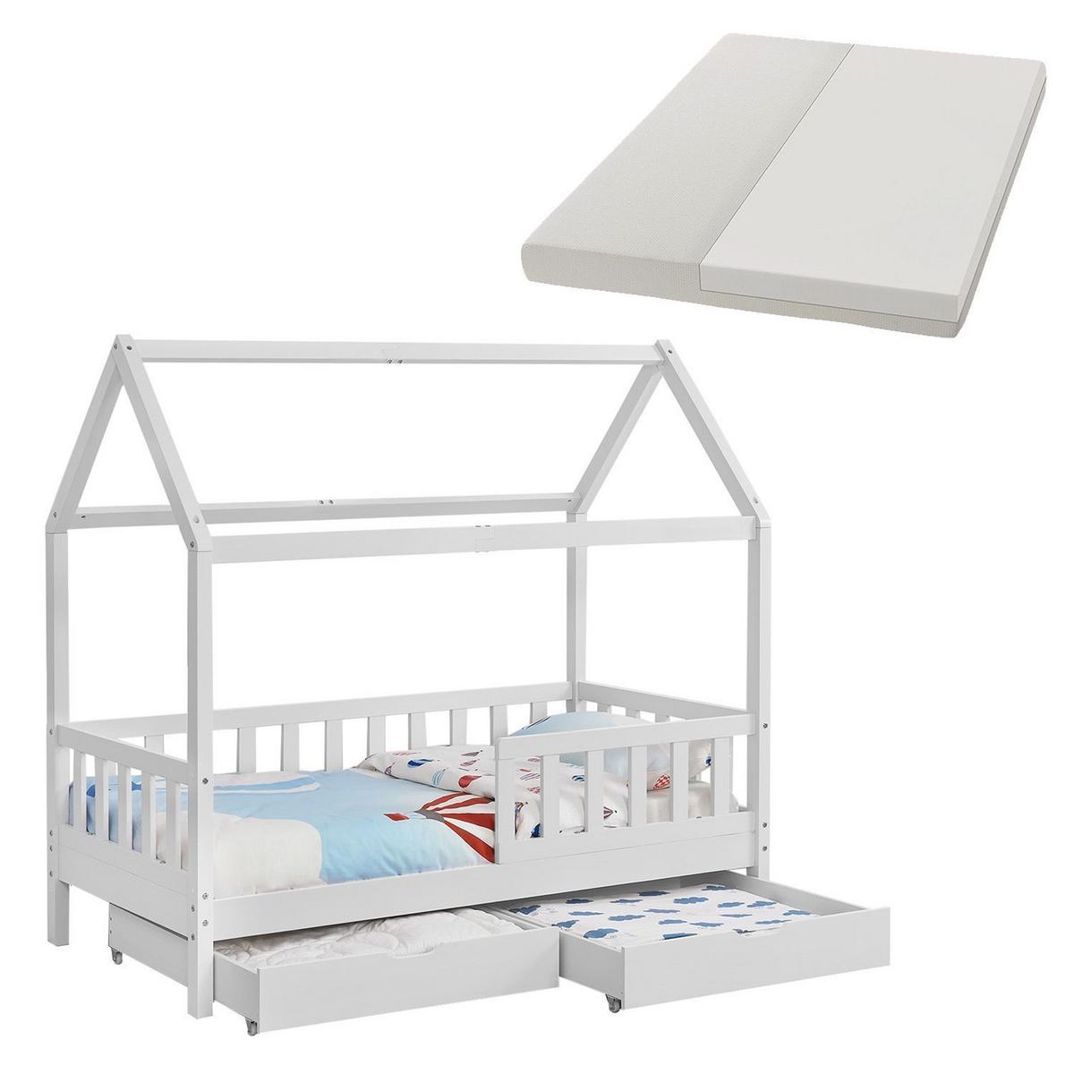KINDERBETT Marli mit Matratze und Bettkasten weiß 90x200 cm - Weiß, Holz (90/200cm) - Juskys