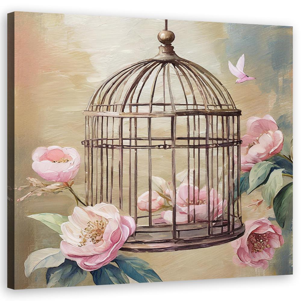 WANDBILD shabby chic aquarell blumen - Pink, Textil (40/40cm) - Feeby