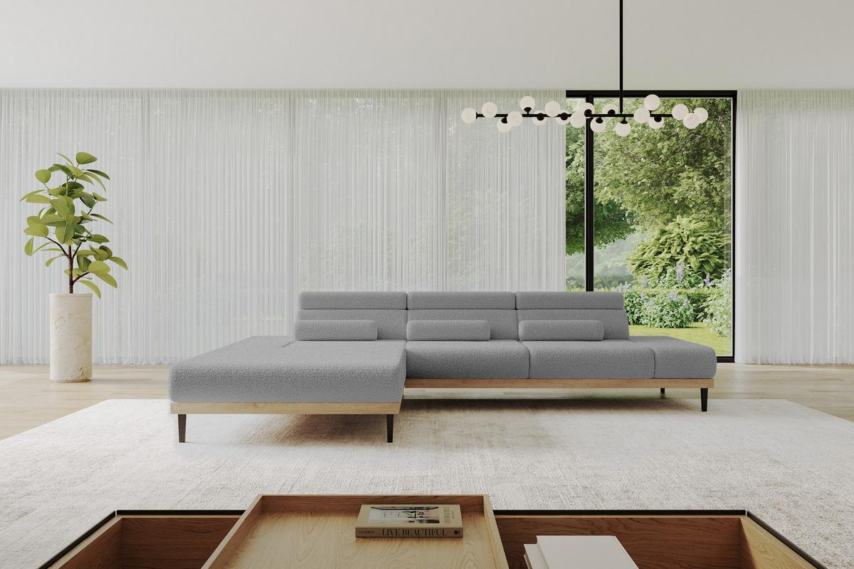 ELEKTRISCHES ECKSOFA Links MONA 316x205x85 Hellgrau Bouclé - Blaugrau/Hellgrau, Holzwerkstoff/Textil (316/205cm) - ALTDECOR