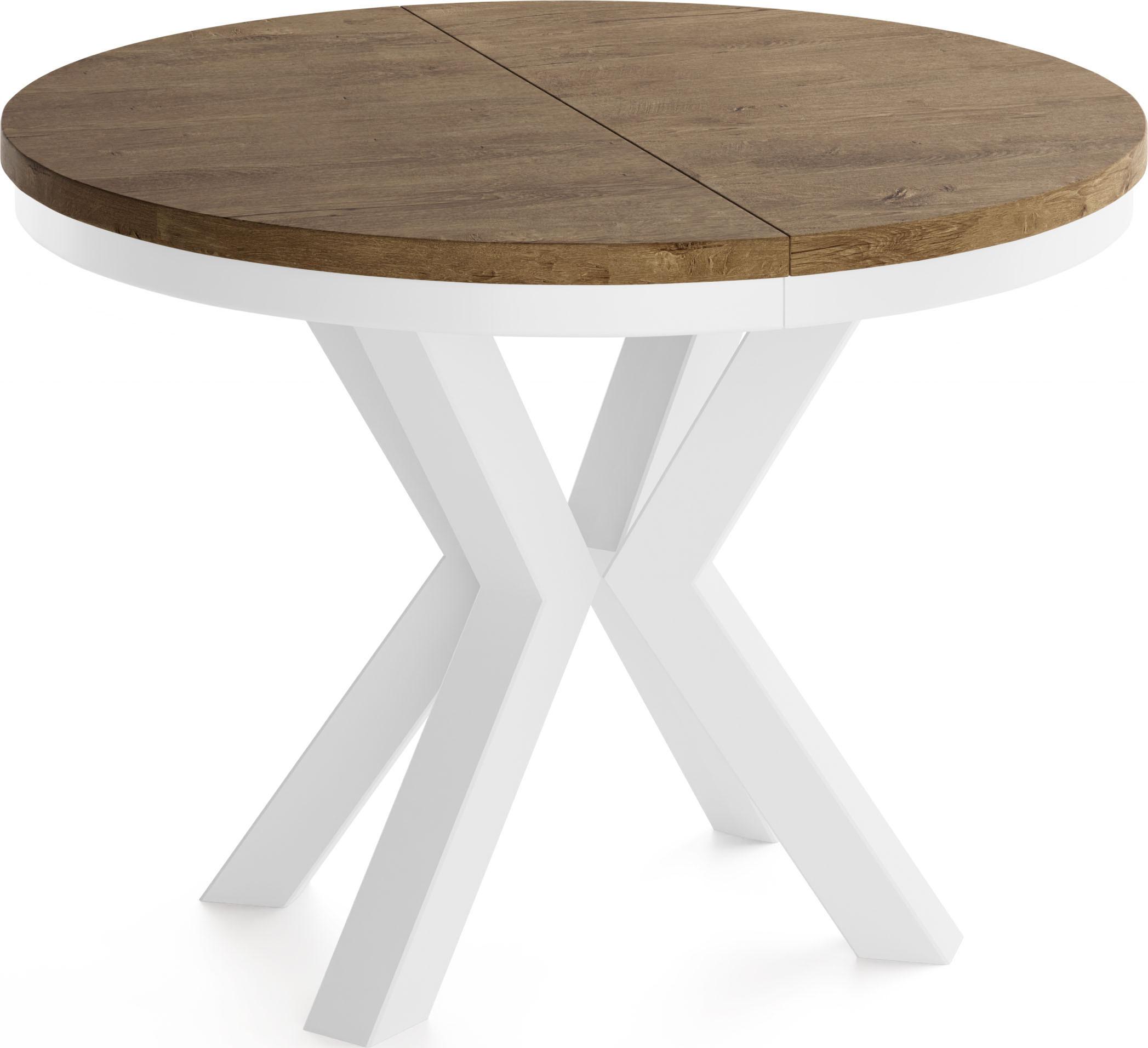 ESSTISCH Clara Weiß runder ausziehbarer, Lefkas Eiche 100-180/100/76 cm - Alteiche/Weiß, Holzwerkstoff/Metall (100/176/76cm) - WFL GROUP