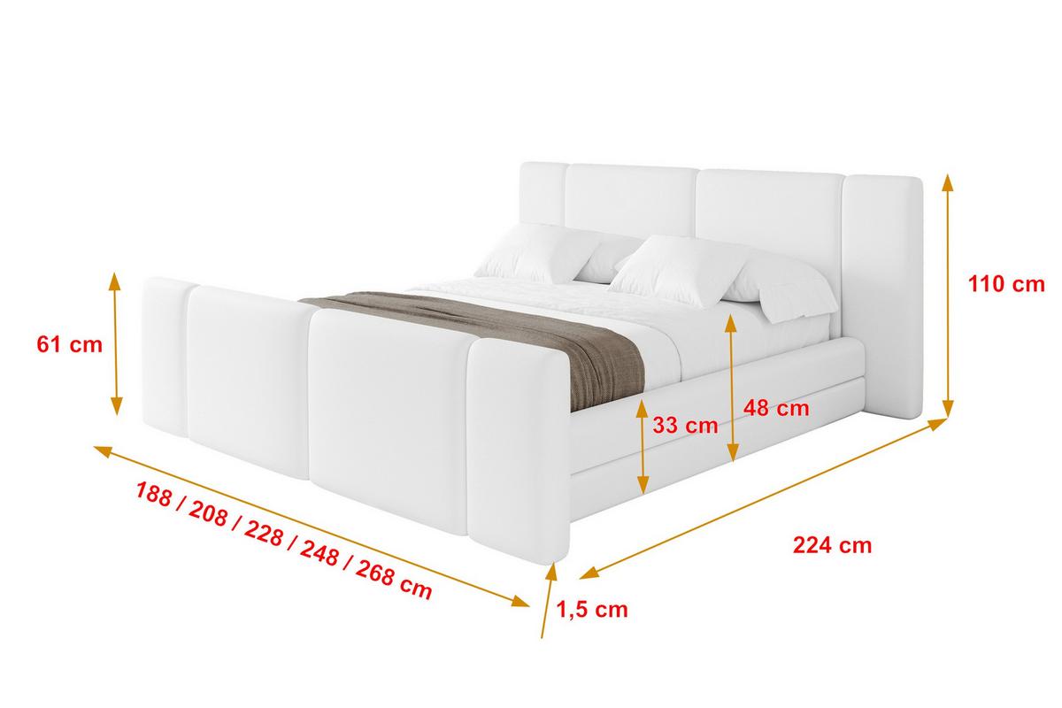 POLSTERBETT mit Bettkasten, Fußteil und Lattenrost, Bett mit Matratze H3/H4 - TEVO-Z 140x200 Weiß - Weiß Hochglanz, Holzwerkstoff/Textil (140/200cm) - ALTDECOR