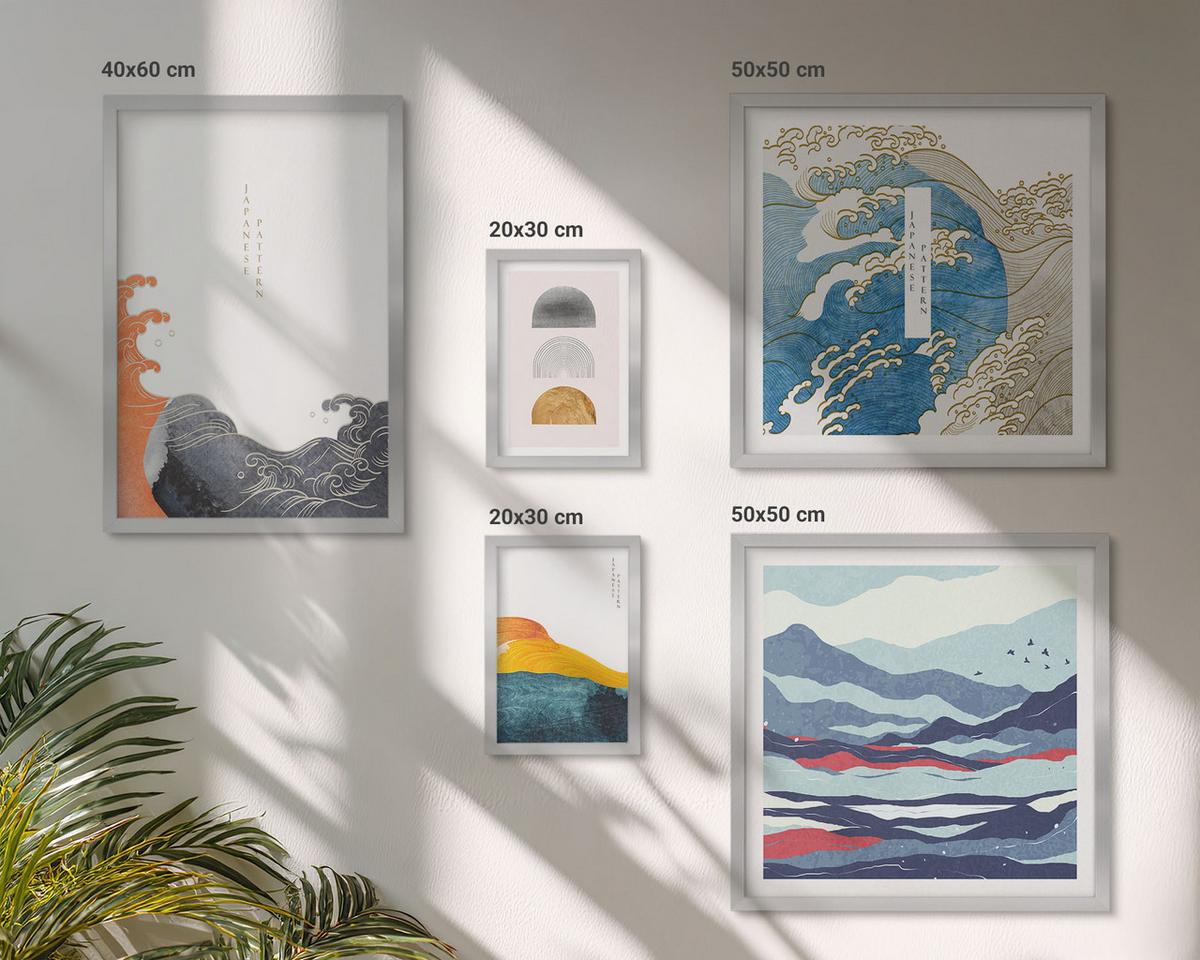 BILDER SET 5er Set - 50x50 cm & 20x30 cm & 40x60 cm Silberner Rahmen - Stilvolle moderne Blumen - Silberfarben, Kunststoff (40/60cm) - TULUP