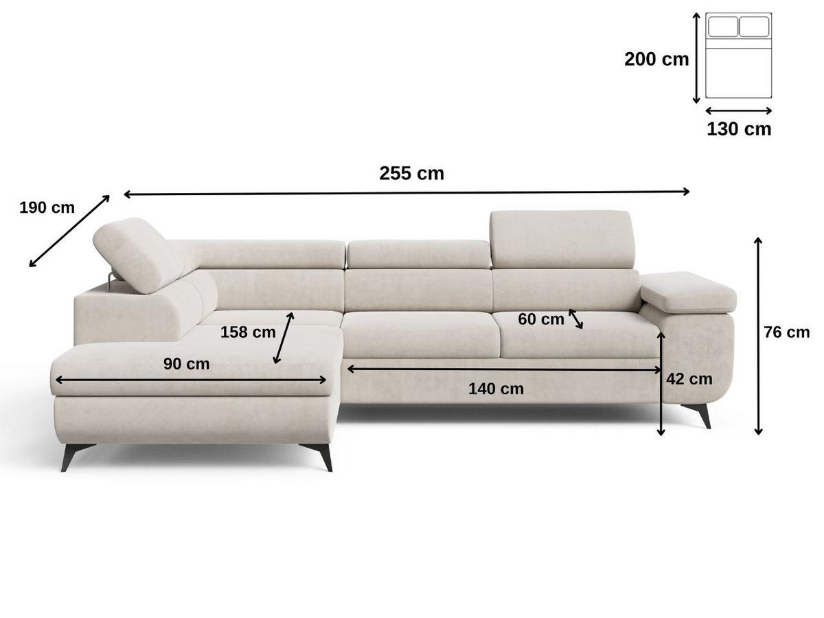 ECKSOFA Argon Grau Links - Schwarz/Grau, Holz/Textil (255/190cm) - Graingold