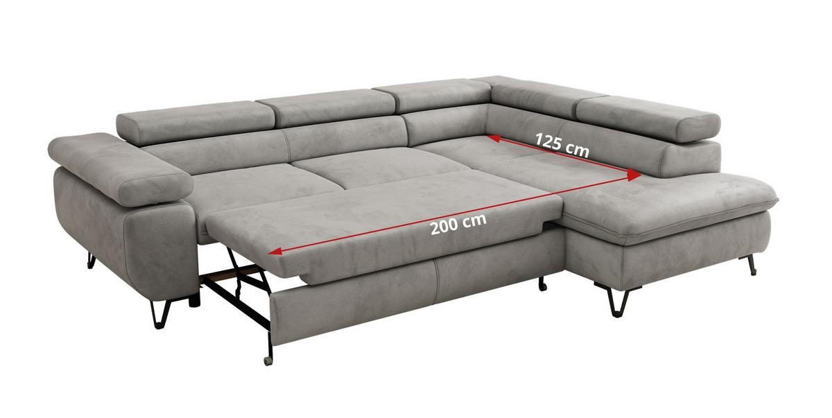 ECKSOFA PABLO L Hellgrau Velvet - Links Seite mit Visco Topper - Hellgrau/Schwarz, Textil/Metall (208/273cm) - MKS