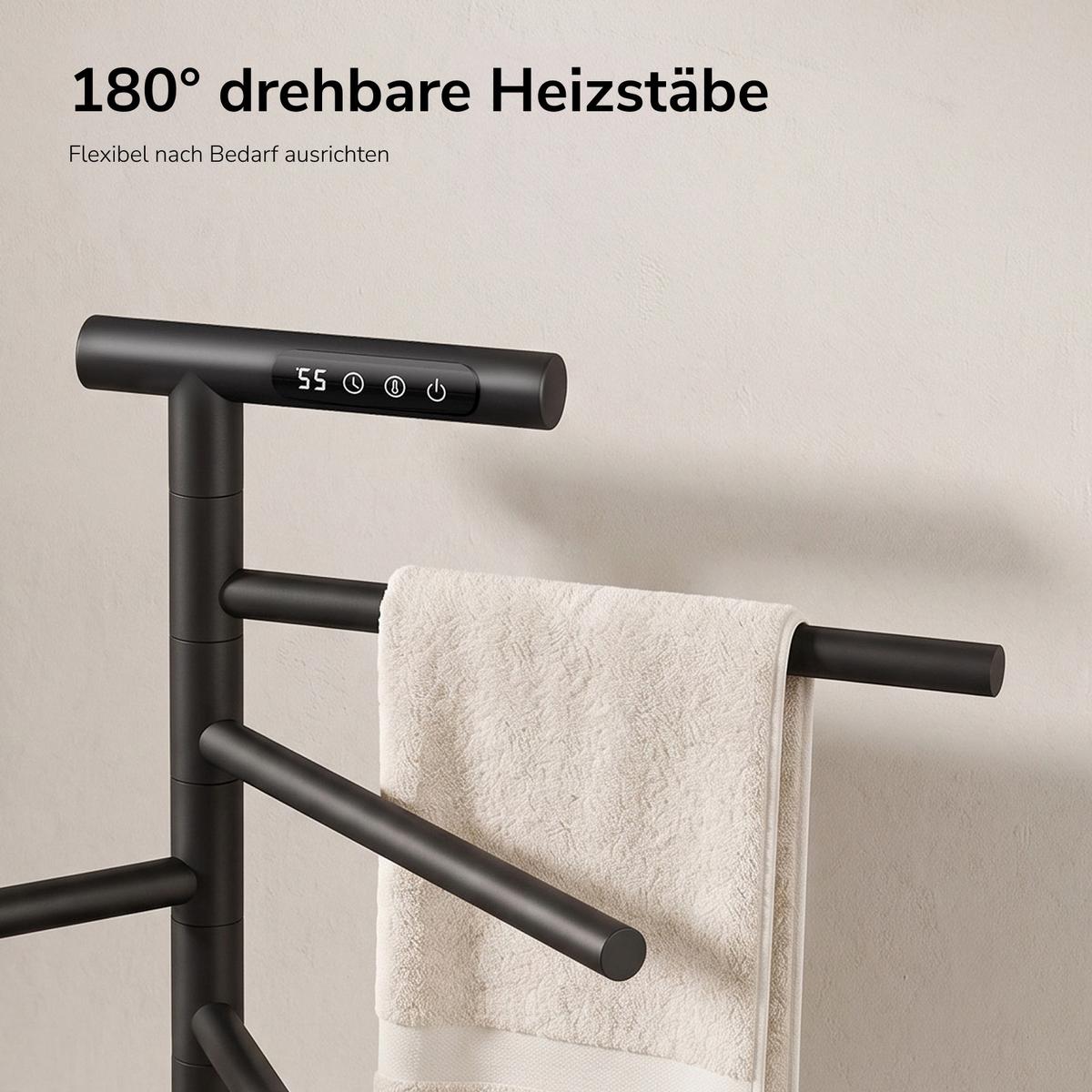 HANDTUCHHEIZKÖRPER elektrisch freistehend 140W - Schwarz, Metall (53.9/100/35cm) - EMKE