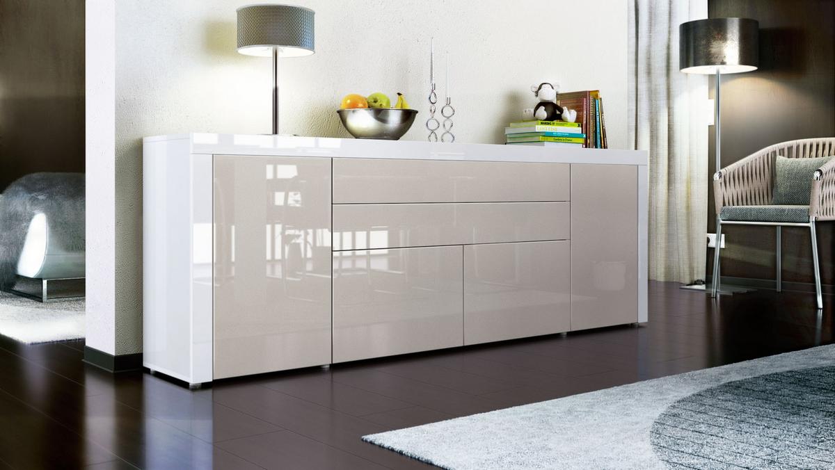 SIDEBOARD La Paz Sandgrau Hochglanz / Weiß Hochglanz - Sandfarben, Holzwerkstoff (200/72/35cm) - Vladon