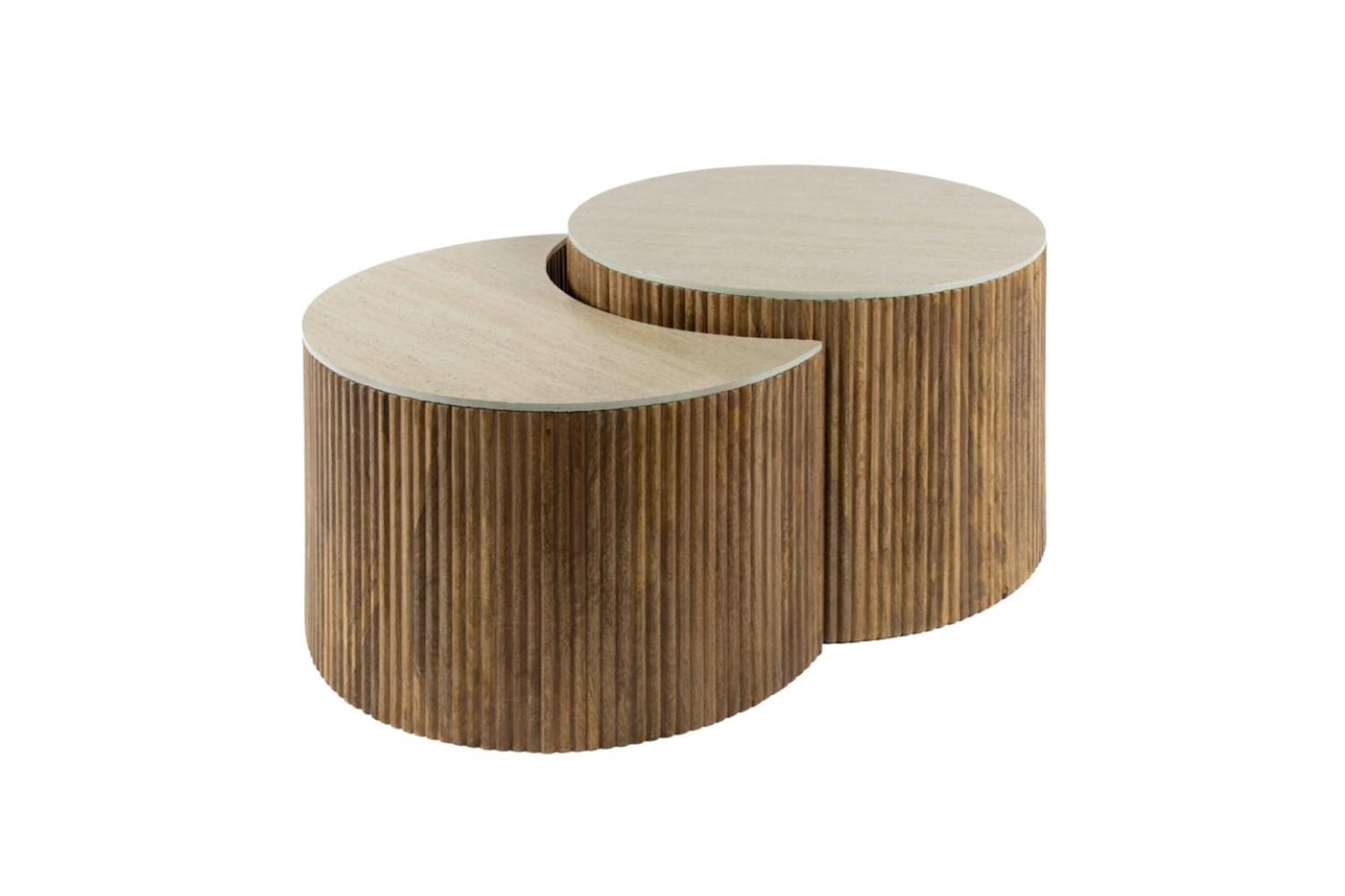 COUCHTISCH DESEADO 2ER SET Weiß Keramik - Weiß/Braun, Mangoholz/Keramik (60/60/40cm) - KAWOLA