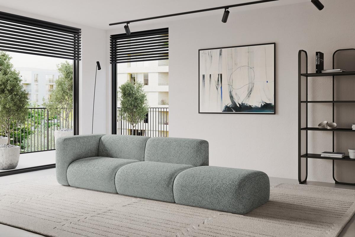 SOFA Ottomane Links MIRA-S3 296x89x70 Grün Velours - Schwarz/Hellgrün, Holzwerkstoff/Kunststoff (296/70/89cm) - ALTDECOR