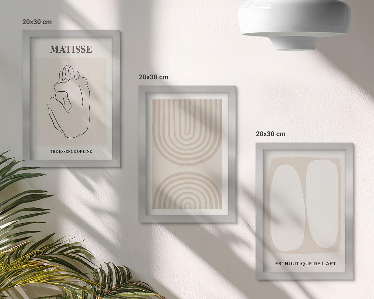BILDER SET 3er Set - 20x30 cm Silberner Rahmen - Stilvolle minimalistische Linien - Silberfarben, Kunststoff (20/30cm) - TULUP