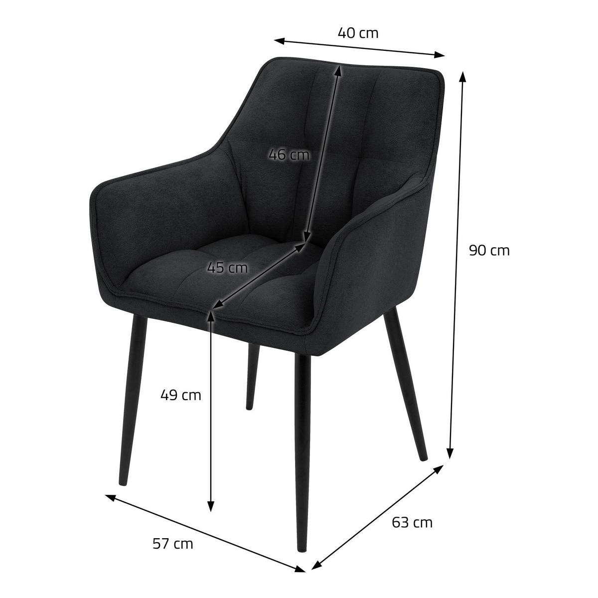 ESSZIMMERSTUHL Schwarz Frotteestoff - Schwarz, Textil/Metall (63/90/57cm) - ML-DESIGN