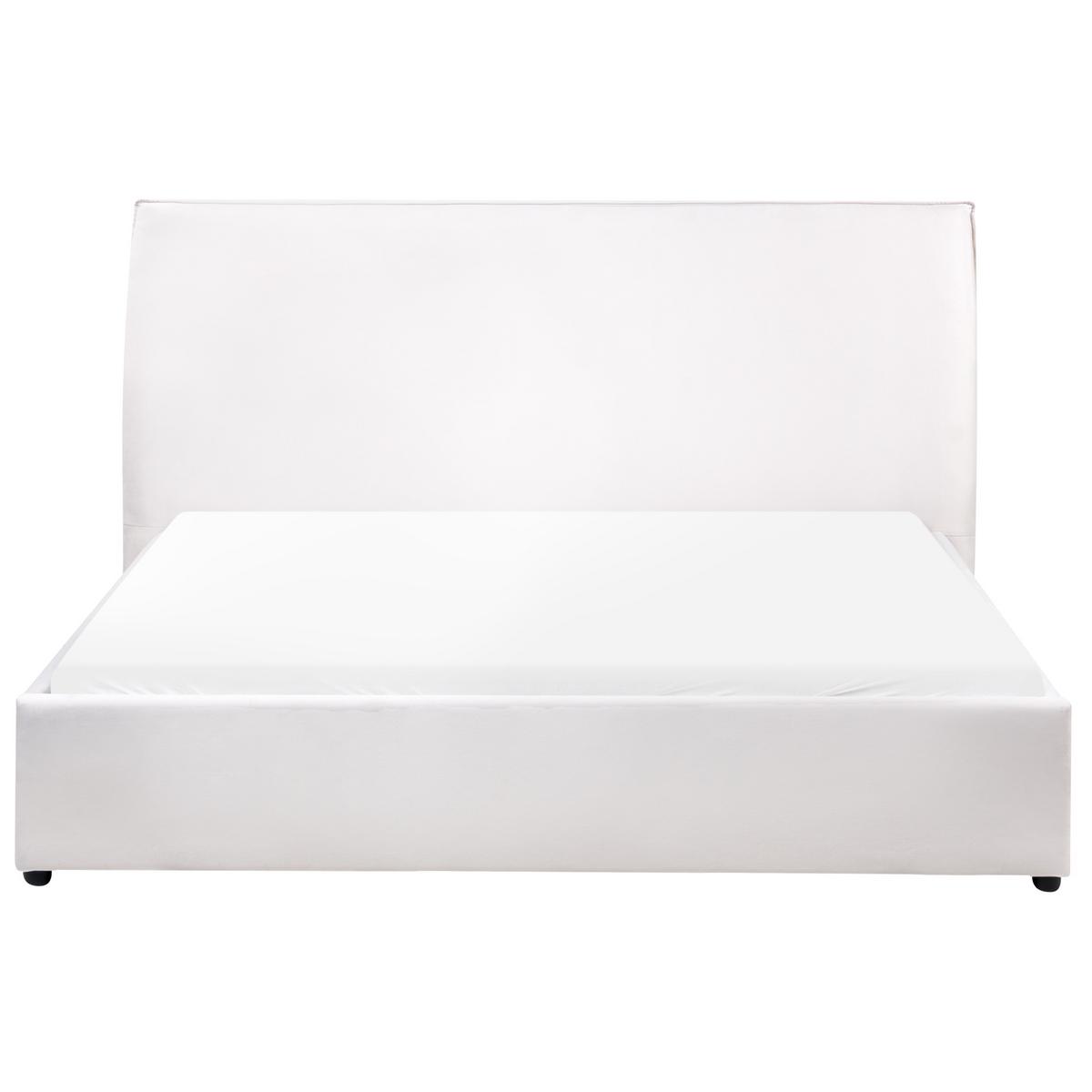 BETT mit Lattenrost 160/200 cm Samtstoff Cremeweiß Lavaur - Creme, Textil (160/200cm) - Beliani