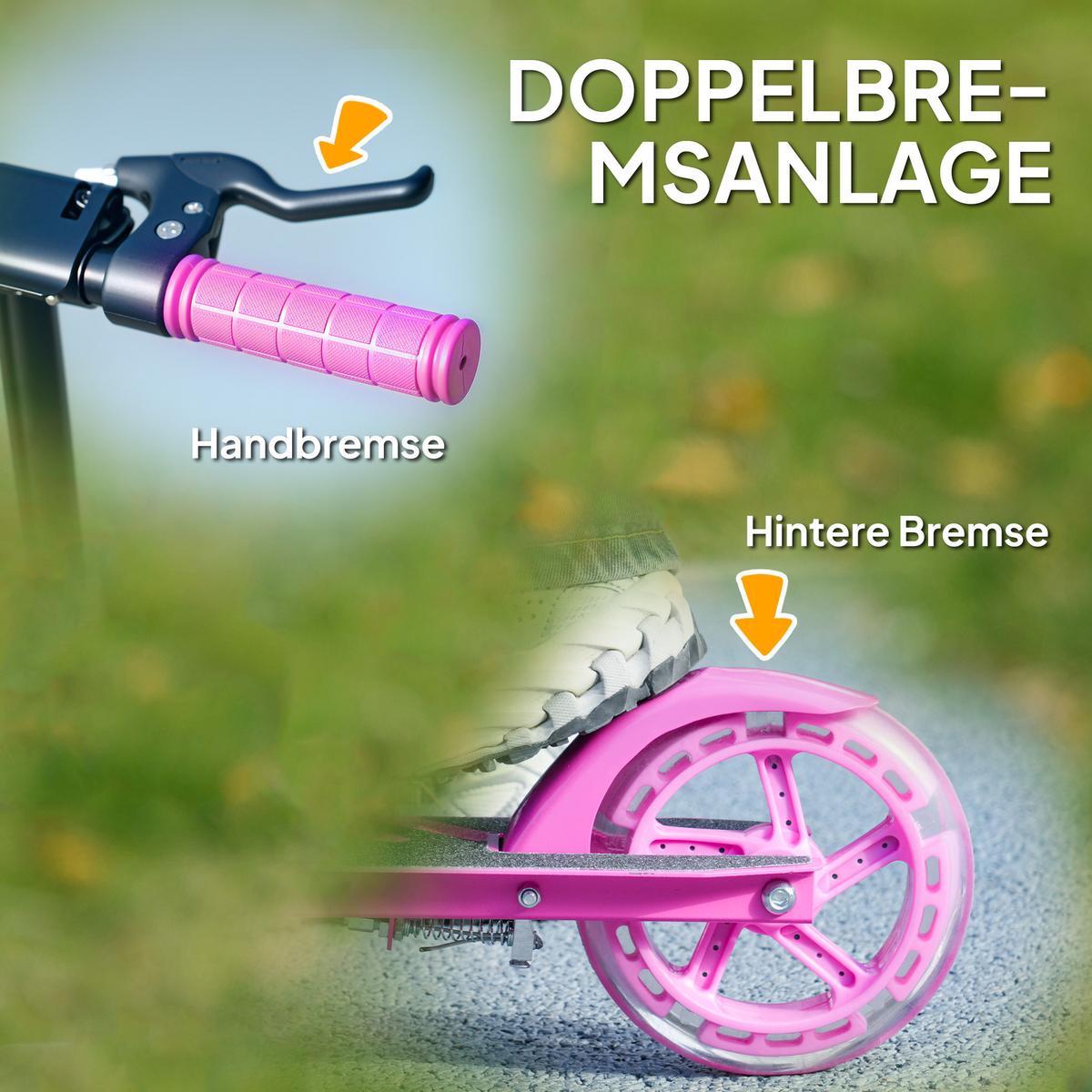 ROLLER Kinder Klappbar mit Verstellbarer Lenkerhöhe, 2 Leuchtenden Räder Rosa - Rosa, Kunststoff/Metall (73/36/89cm) - AIYAPLAY