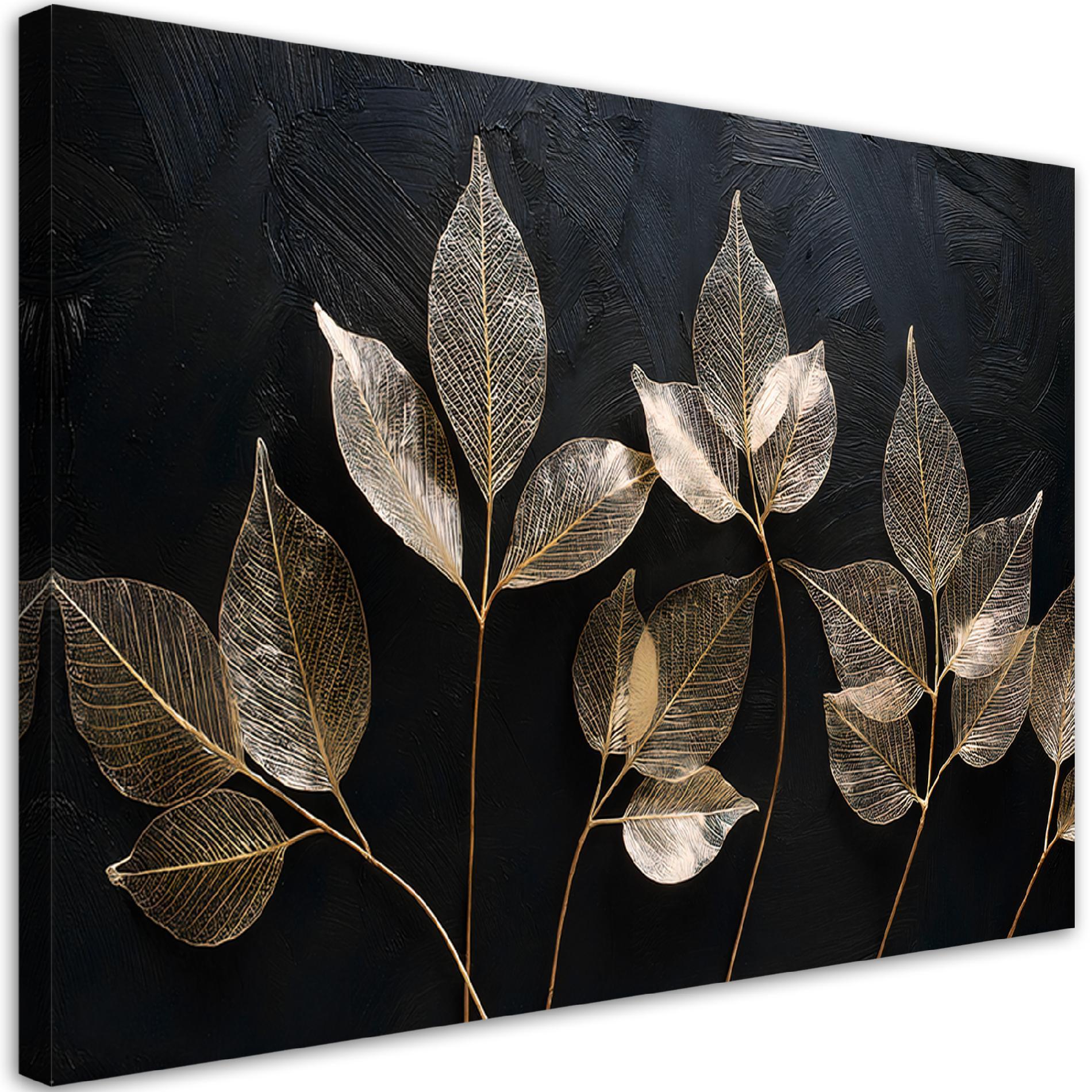 WANDBILD minimalismus hinterlässt pflanzen glamour abstraktion - Goldfarben, Textil (60/40cm) - Feeby