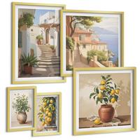 BILDER SET 5er Set - 50x50 cm & 20x30 cm & 40x60 cm Goldrahmen - Blumen in einer Vase, ein Meer aus Zitronen - Goldfarben, Kunststoff (40/60cm) - TULUP