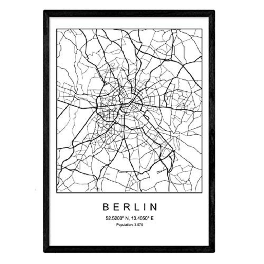 POSTER Berlin Stadtkarte – Nordisch A4 Schwarzer Rahmen - Schwarz, Papier (29.7/5/21cm) - Nacnic