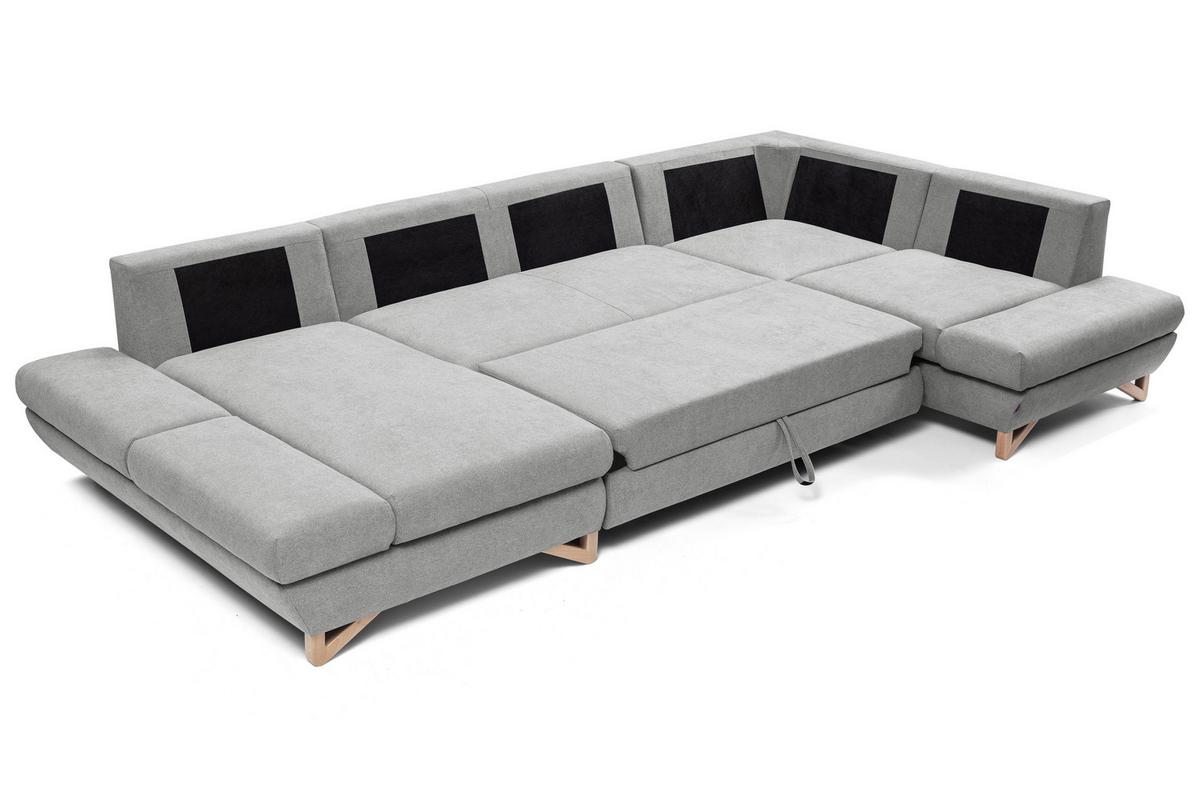 WOHNLANDSCHAFT CASA IV R-S Grau Plüsch-Stoff mit Schlaffunktion - Grau, Holz (344/100/199cm) - MASSENO