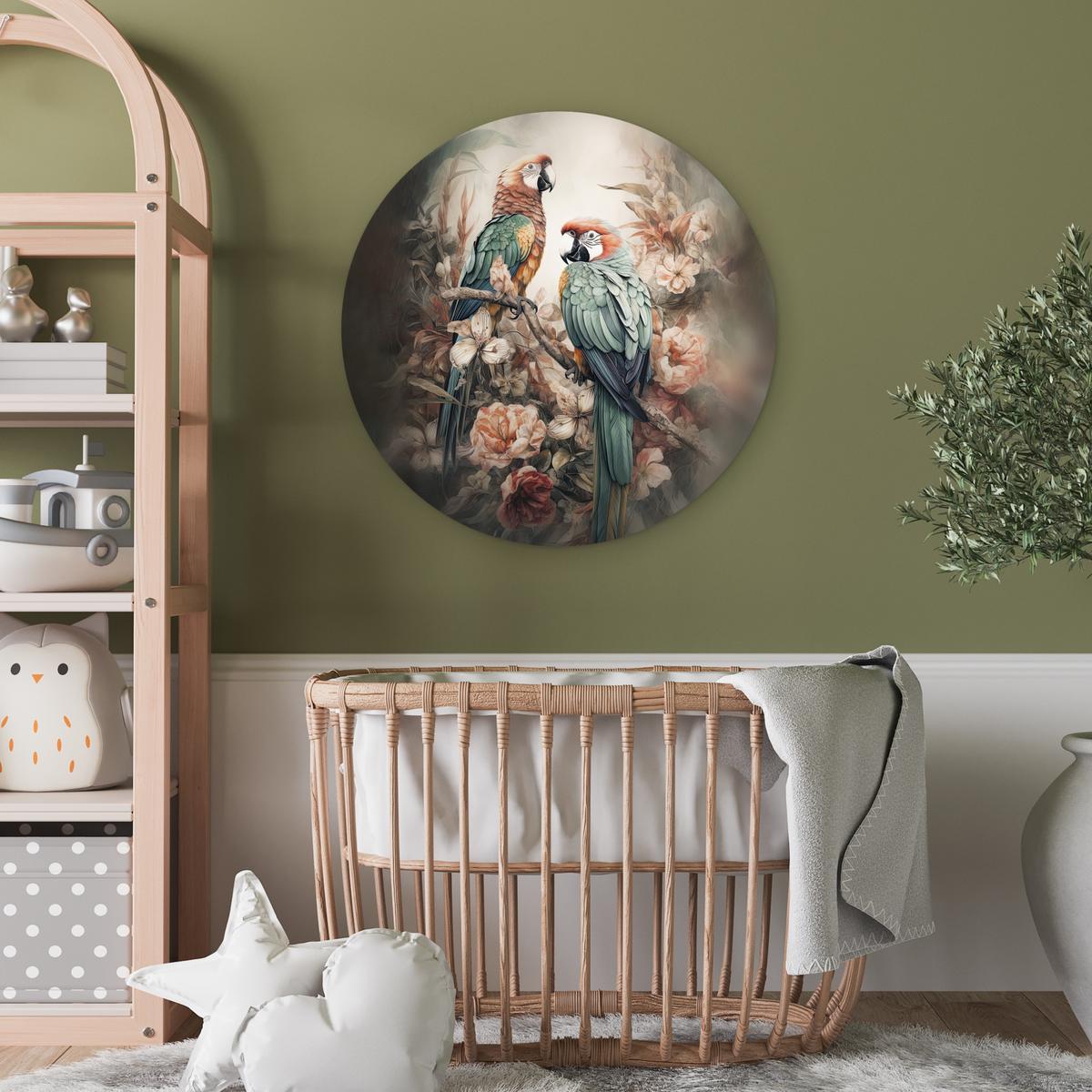 WANDBILD Papageien - Vögel - Natur - Blumen Wanddeko Schlafzimmer 60x60 cm - Baltimorefarben, Kunststoff (60/60cm) - MuchoWow