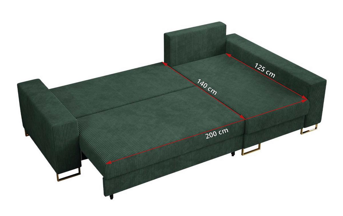 ECKSOFA Dorian Cord Grün - Goldfarben/Grün, Textil/Metall (242/138cm) - MKS