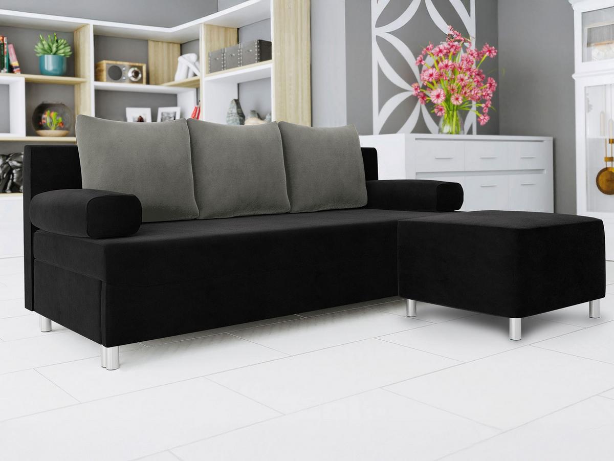 SCHLAFSOFA Dover mit Polsterhocker - Chromfarben/Schwarz, Holz/Kunststoff (192/86/80cm) - MIRJAN24