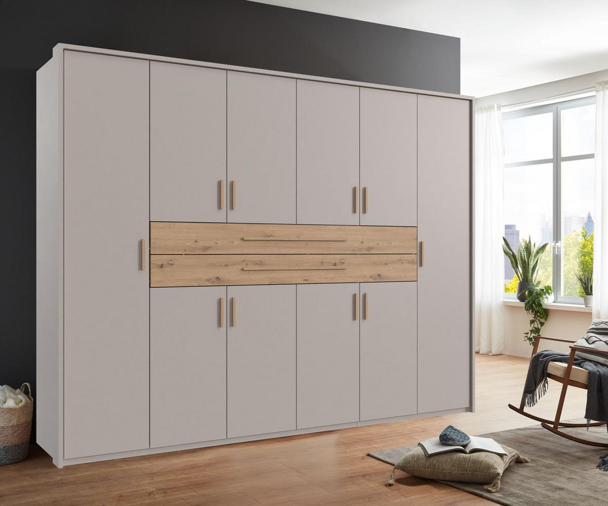 DREHTÜRENSCHRANK B273/H210/T58 cm Beige Grau, Kleiderschrank mit 2 großen Schubkästen & Griffen in Eiche Artisan Dekor / 22645 - Greige/Eiche Artisan, Holzwerkstoff/Kunststoff (273/210/58cm) - luma-home