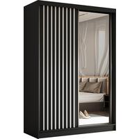 SCHWEBETÜRENSCHRANK Cabinio Schwarz Weiß 150/216/61 cm – mit Spiegel und Lamellen - Schwarz/Weiß, Holzwerkstoff/Kunststoff (150/216/61cm) - AX Living