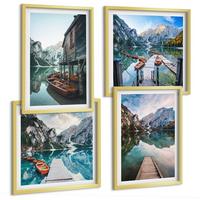 BILDER SET 4er Set - 50x50 cm & 40x60 cm Goldrahmen - See Berge Holzboote - Goldfarben, Kunststoff (50/50cm) - TULUP