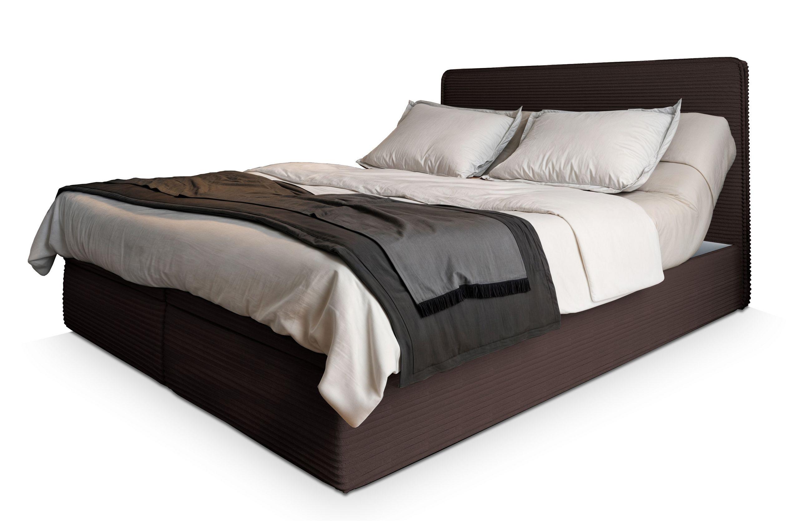 BOXBETT ASTOR 160x200 cm mit Matratze und Topper - Braun - Braun, Holz (160/200cm) - MASSENO
