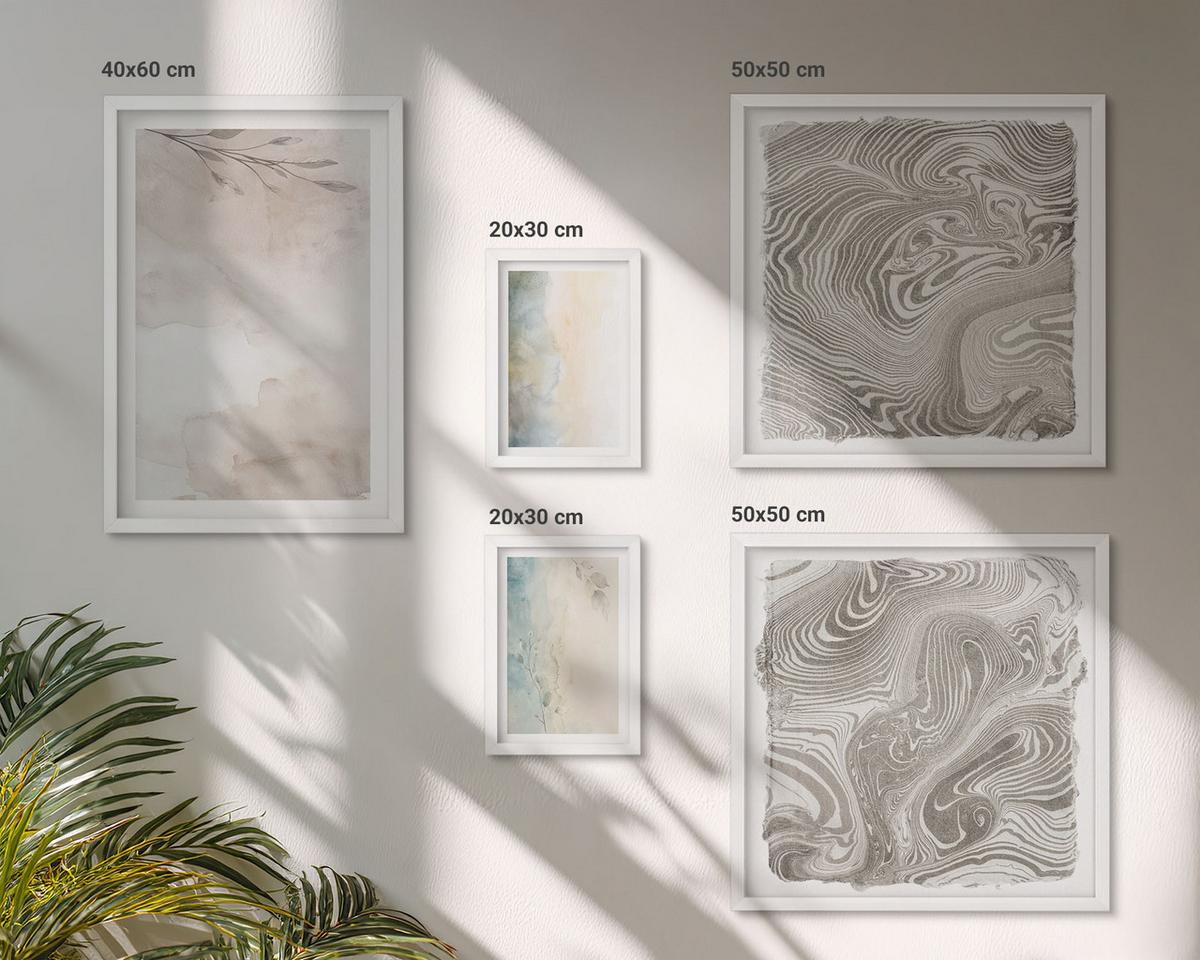BILDER SET 5er Set - 50x50 cm & 20x30 cm & 40x60 cm Weißer Rahmen - Zarte Aquarellkartons - Weiß, Kunststoff (40/60cm) - TULUP