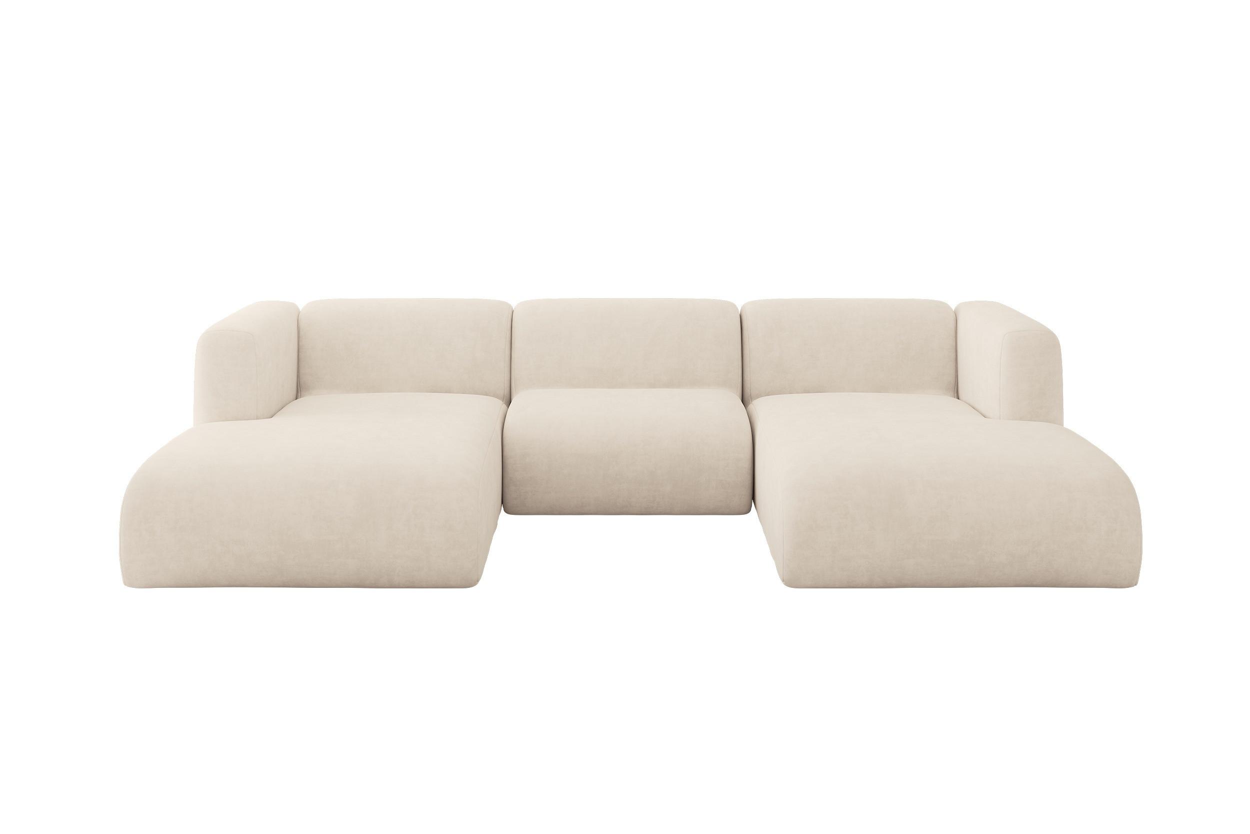 WOHNLANDSCHAFT MIRA-U1 317x179x70 Beige Velours - Greige/Beige, Holzwerkstoff/Kunststoff (317/70/179cm) - ALTDECOR