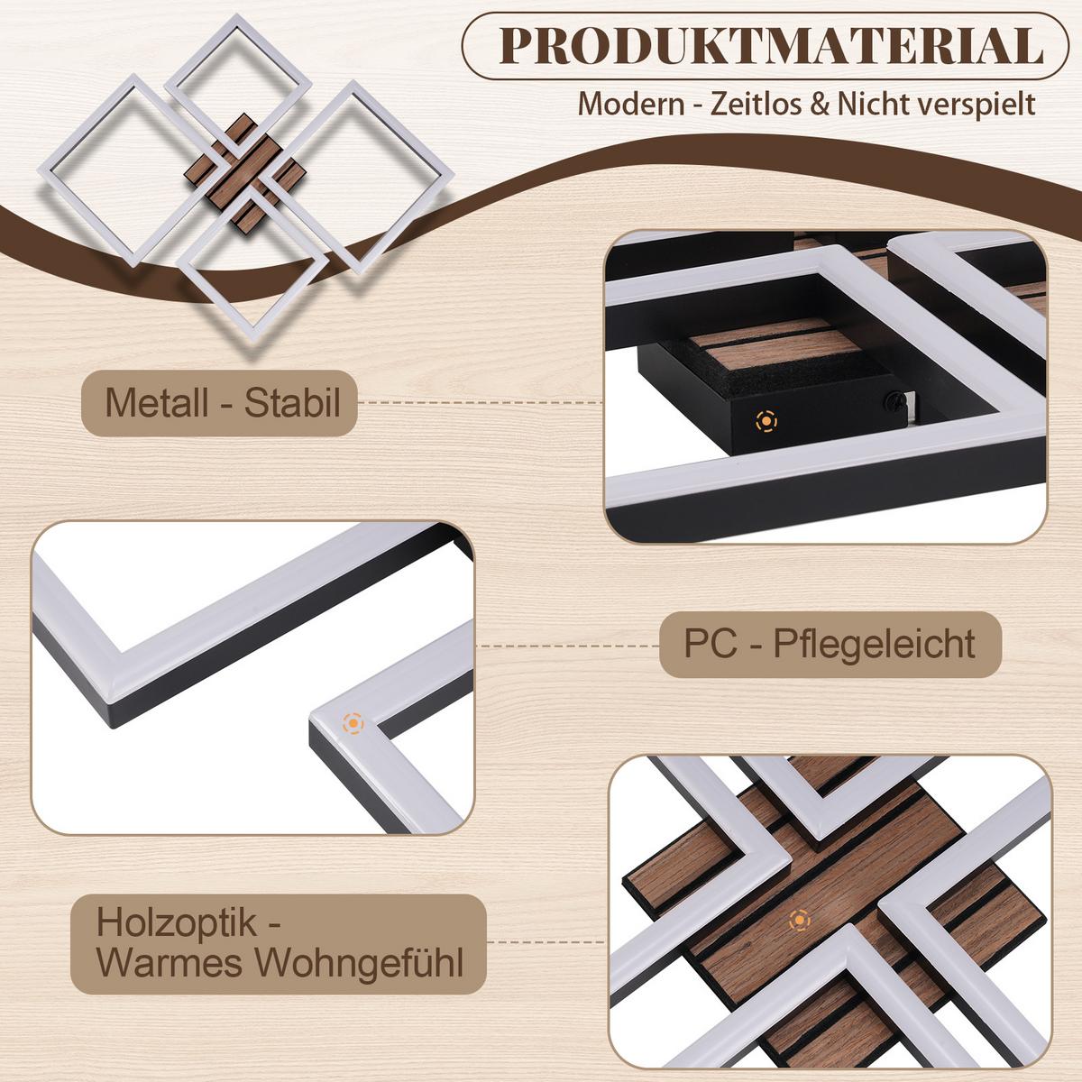 LED DECKENLEUCHTE Wlenly 48/45.5/6 cm - Schwarz, Kunststoff/Metall (48/45.5/6cm) - ZMH