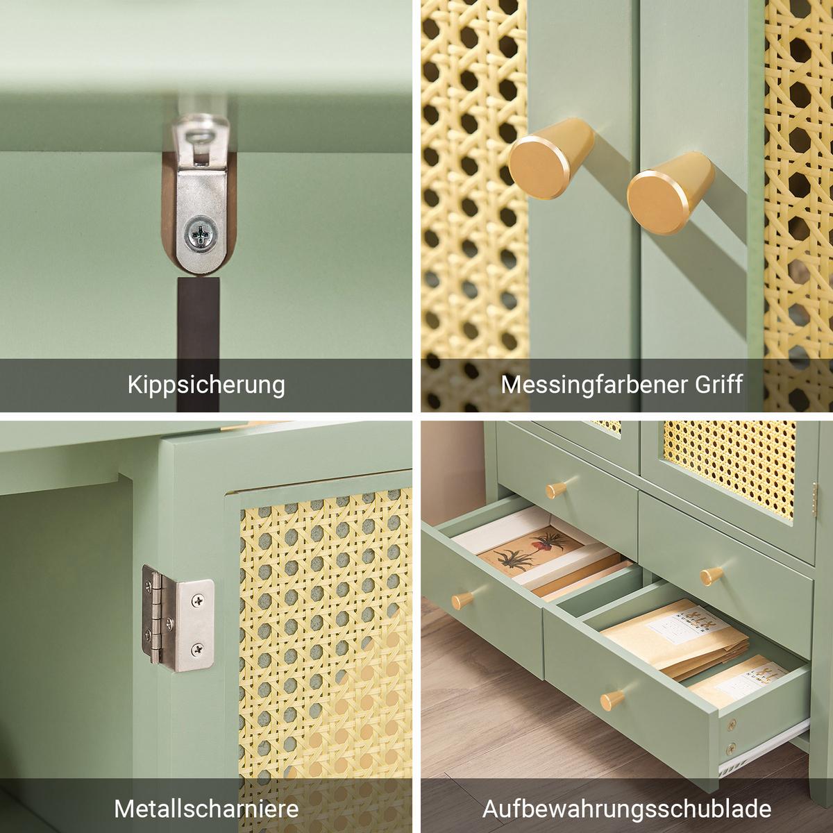 SIDEBOARD Grün, 70x90x34 cm, Lamellentüren, E1-MDF, bis 50 kg, kompakt für Wohnzimmer, Flur, Schlafzimmer & Esszimmer - Grün, Holzwerkstoff (70/90/34cm) - SoBuy