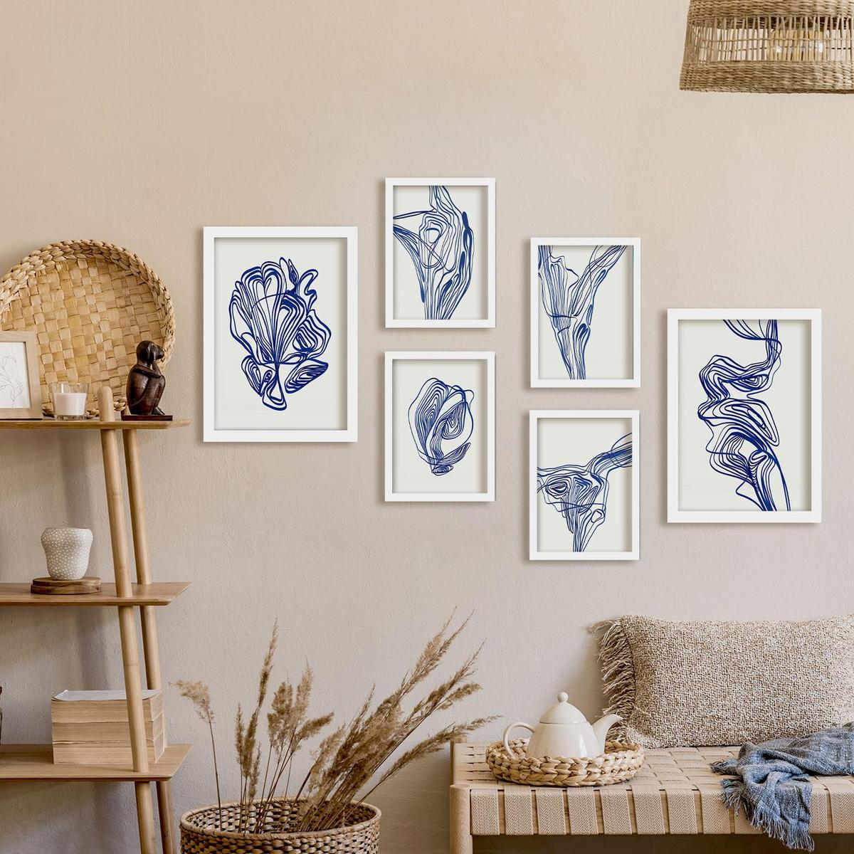 POSTER Set Mit 6 Verlockend Schrägen In Form Abstracts Ästhetische Dekorative Gemälde Für Ihr Wohnzimmer, Schlafzimmer, Zuhause A3 & A4 Weißer Rahmen - Weiß, Papier (29/3cm) - Nacnic