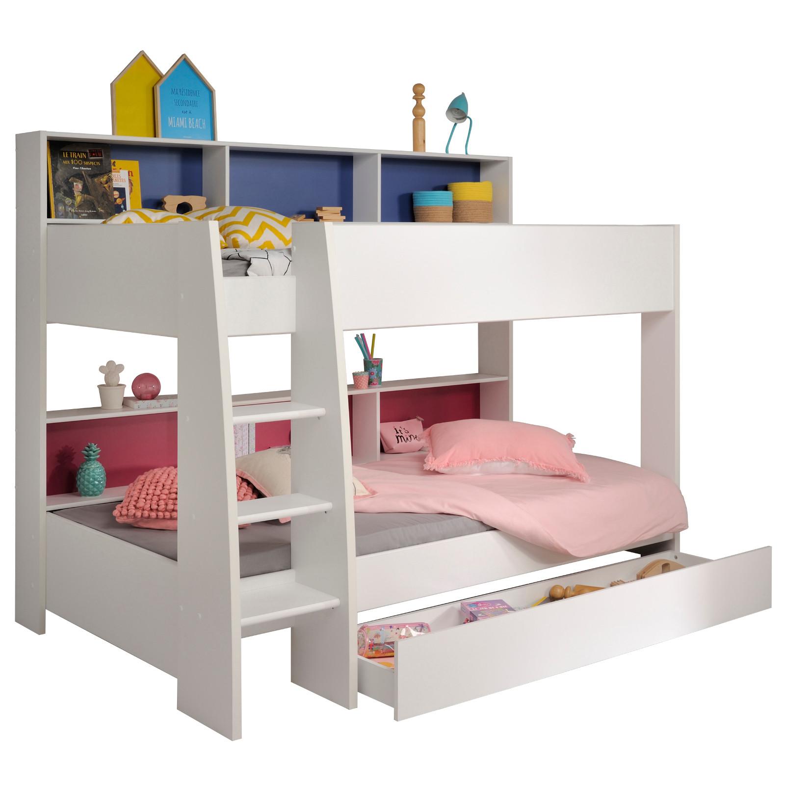 ETAGENBETT mit Bettschubkasten Jugendzimmer Hochbett 2x Liegefläche 90 x 200 cm - Blau/Pink, Holz/Holzwerkstoff (90/200cm) - Parisot Meuble