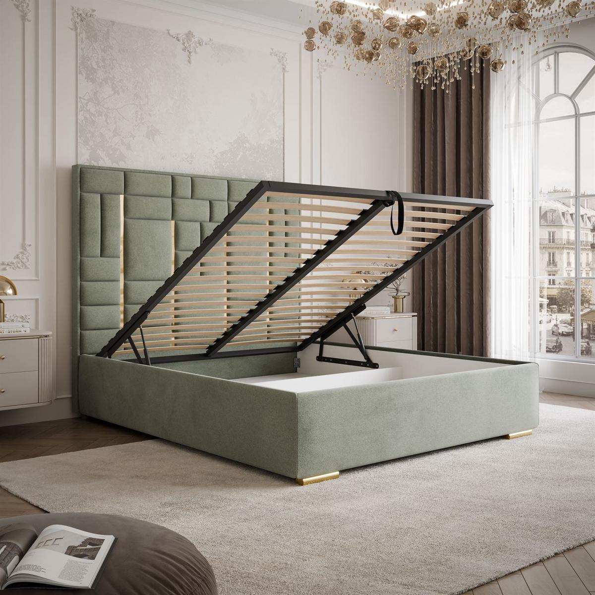 POLSTERBETT BRIGITTE GOLD mit Bettkasten 140x200 cm Element 11 - Grün, Textil (140/200cm) - Lookway