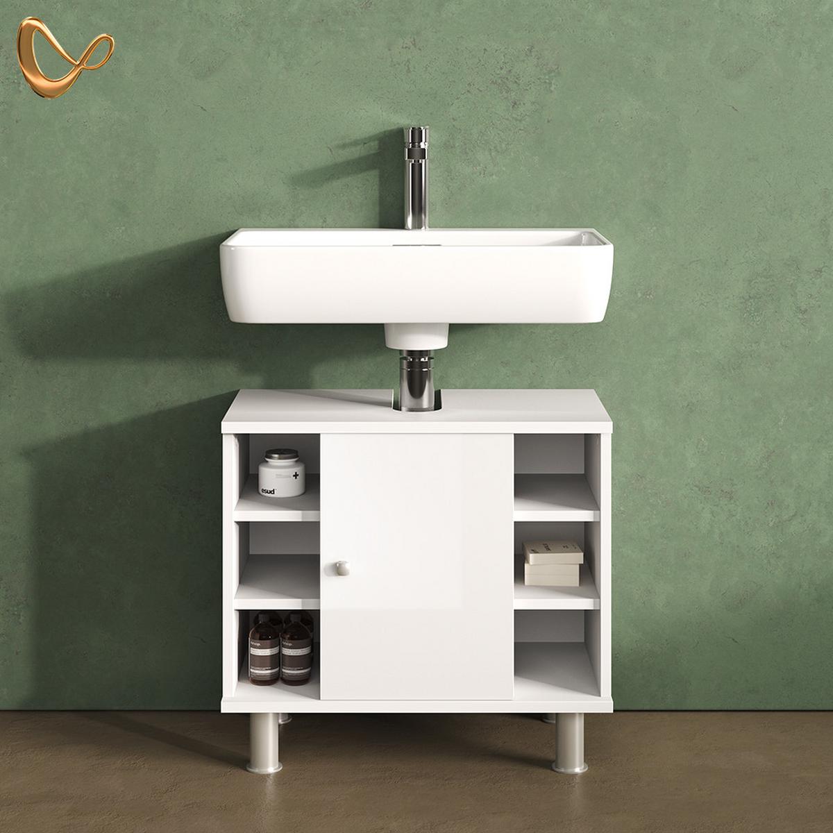 WASCHBECKENUNTERSCHRANK Fucino Weiß Hochglanz 60 x 54 cm - Weiß Hochglanz, Holzwerkstoff (60/54/32cm) - Livinity®