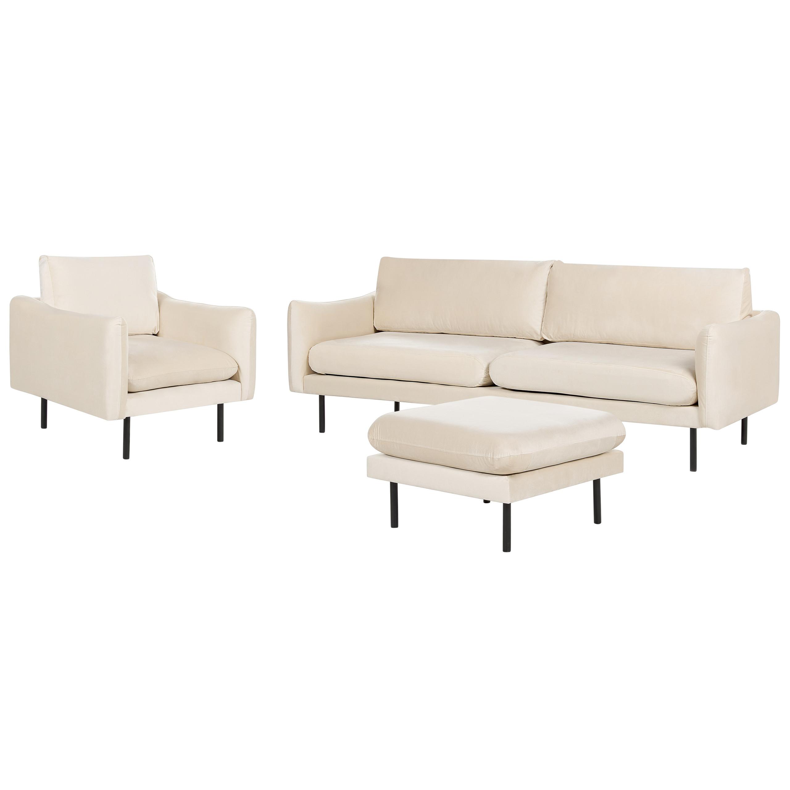 SOFA-SET 5-Sitzer Samtstoff Hellbeige mit Ottomane Vinterbro - Beige/Schwarz, Textil (220/85/85cm) - Beliani