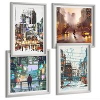 BILDER SET 4er Set - 50x50 cm & 40x60 cm Silberner Rahmen - Moderne, farbenfrohe Städte mit Charakteren - Silberfarben, Kunststoff (50/50cm) - TULUP