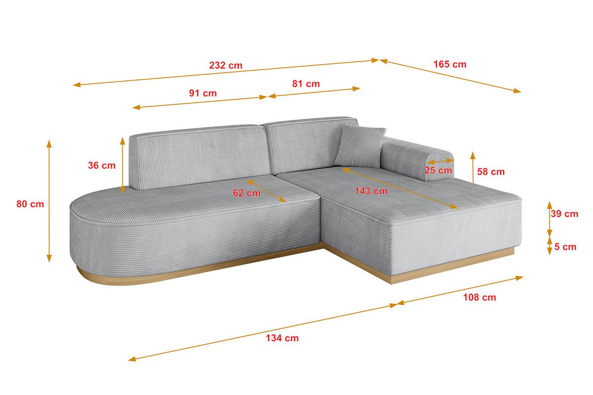 ECKSOFA Ottomane Rechts IREA-L1-v2 - 232x165x80 cm Grau - Grau, Holzwerkstoff/Textil (232/165cm) - ALTDECOR