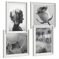BILDER SET 4er Set - 50x50 cm & 40x60 cm Weißer Rahmen - Waldnebelporträt einer Frau - Weiß, Kunststoff (50/50cm) - TULUP