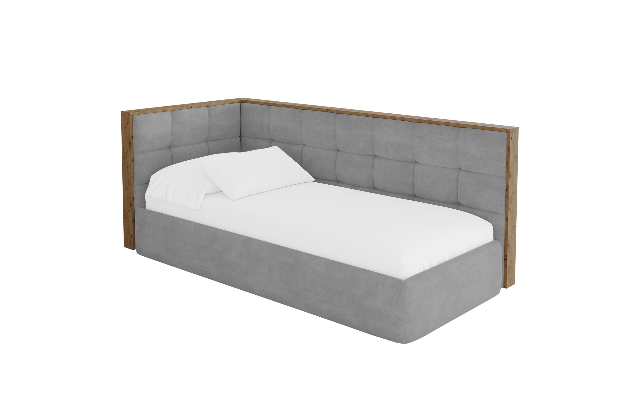 EINZELLBETT Jugendbett mit Bettkasten, Rechts - SOVY 90x200 Grau - Silberfarben, Holzwerkstoff/Textil (90/200cm) - ALTDECOR