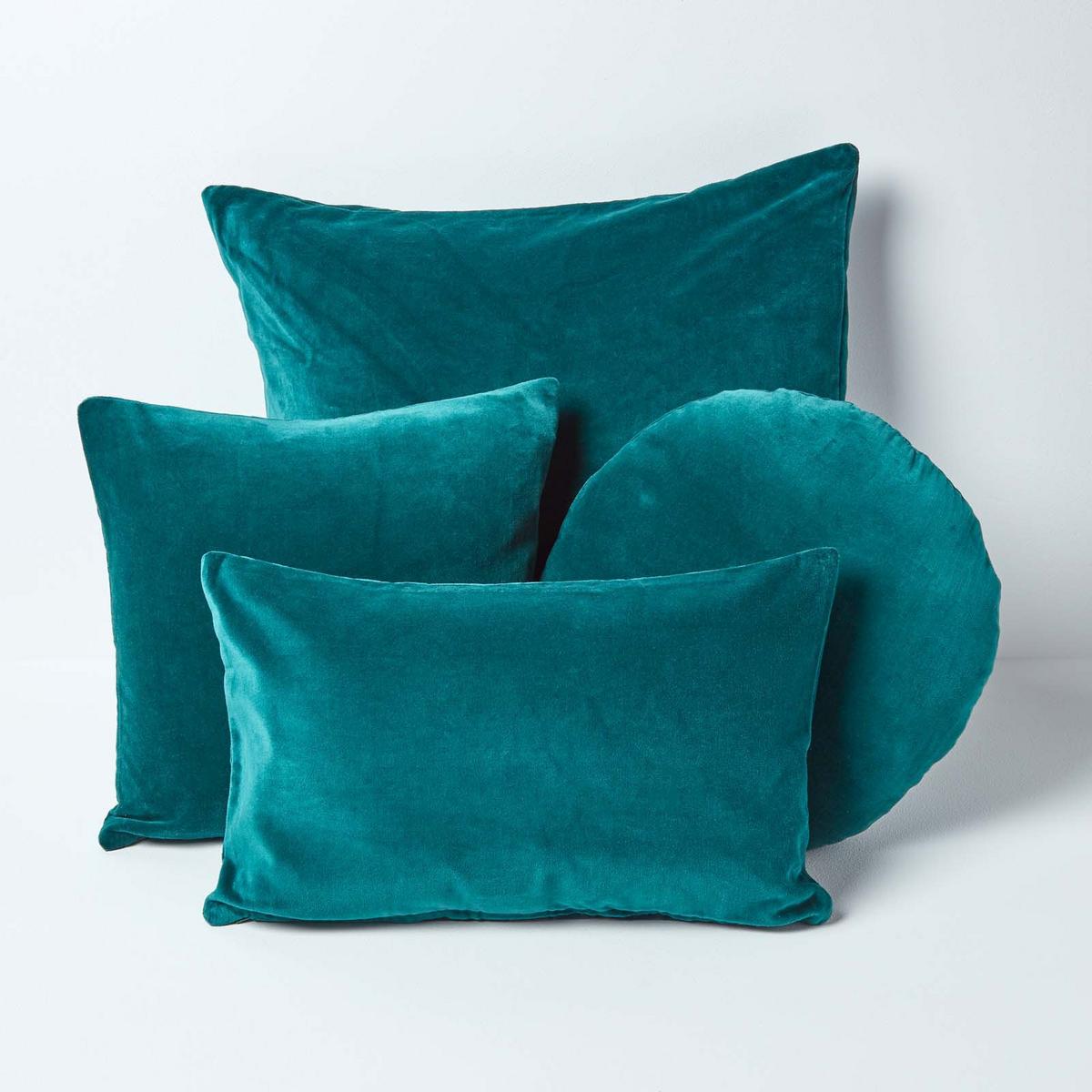 DEKOKISSEN rund petrol, Baumwollsamt?40 cm - Petrol, Textil (40/40cm) - Homescapes